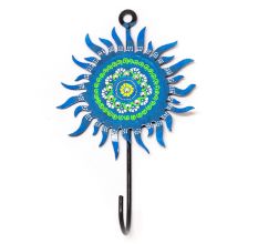 Handpainted Sun Design Iron Wall Hook with Traditional Indian Art